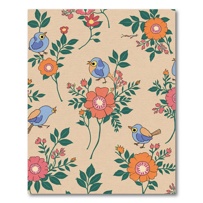 Whimsical Blue Birds Coral Flowers Rug