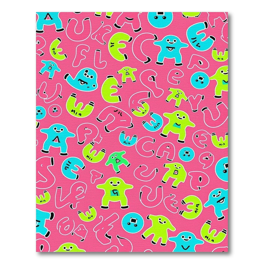 Playful Pink Cartoon Characters And Letters Rug