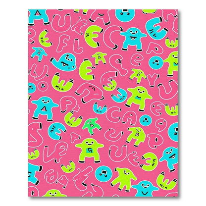 Playful Pink Cartoon Characters And Letters Rug