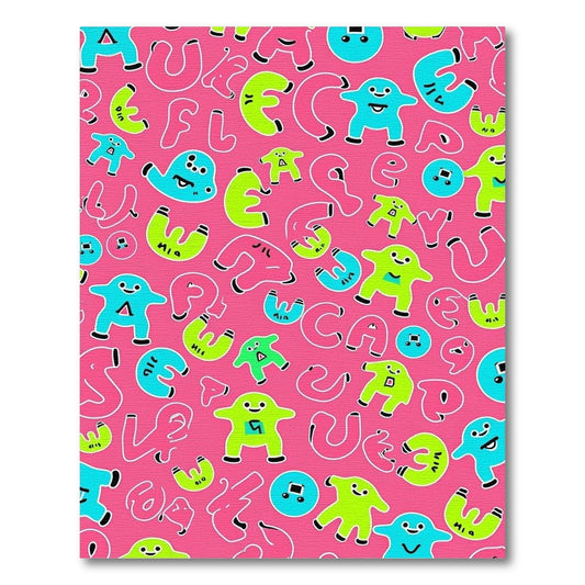 Playful Pink Cartoon Characters And Letters Rug