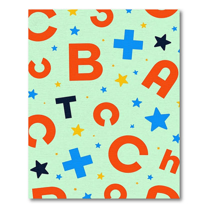 Orange Alphabet Stars on Light Background Rug