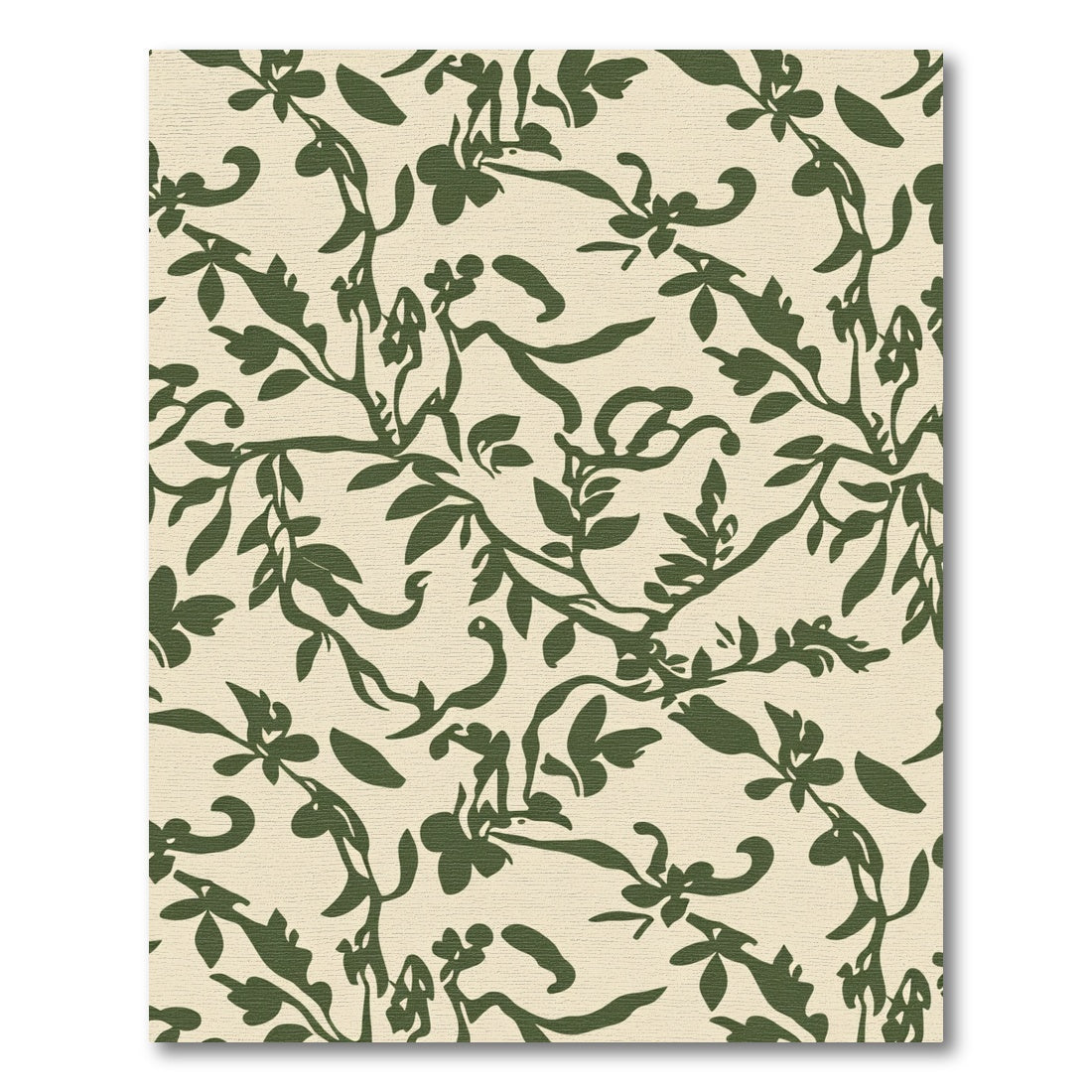 Olive Green Floral Vine Scroll Rug