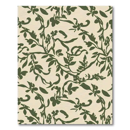 Olive Green Floral Vine Scroll Rug
