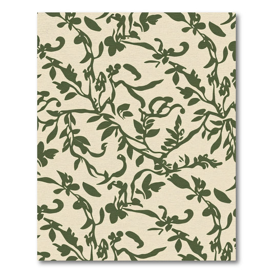 Olive Green Floral Vine Scroll Rug