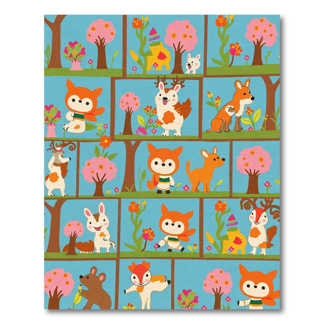 Whimsical Woodland Creatures Cartoon Collection Rug