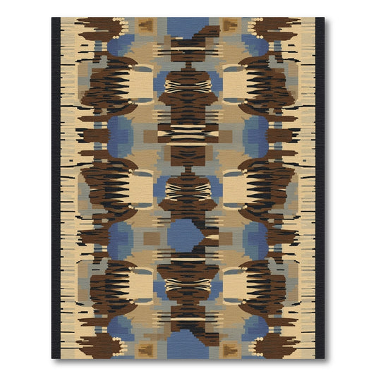 Tapestry Brown Blue Abstract Geometric Rug