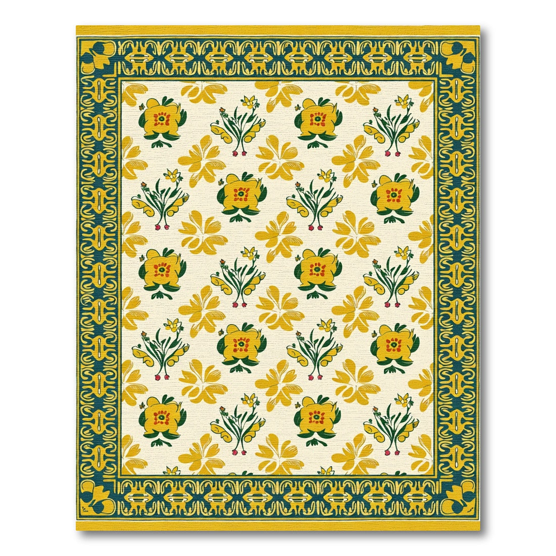 Golden Yellow Floral Bouquet Botanical Rug