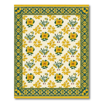 Golden Yellow Floral Bouquet Botanical Rug