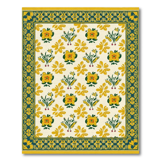 Golden Yellow Floral Bouquet Botanical Rug
