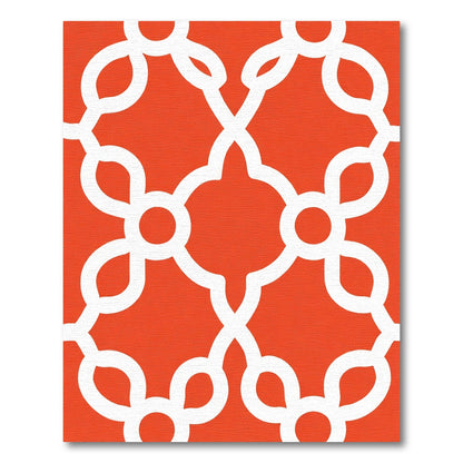 Vibrant Orange White Trellis Geometric Rug
