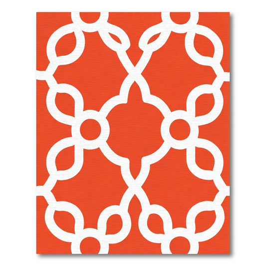 Vibrant Orange White Trellis Geometric Rug