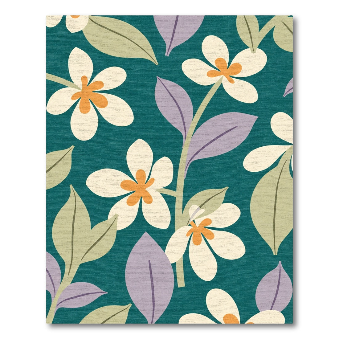 Teal White Orange Floral Branches Rug