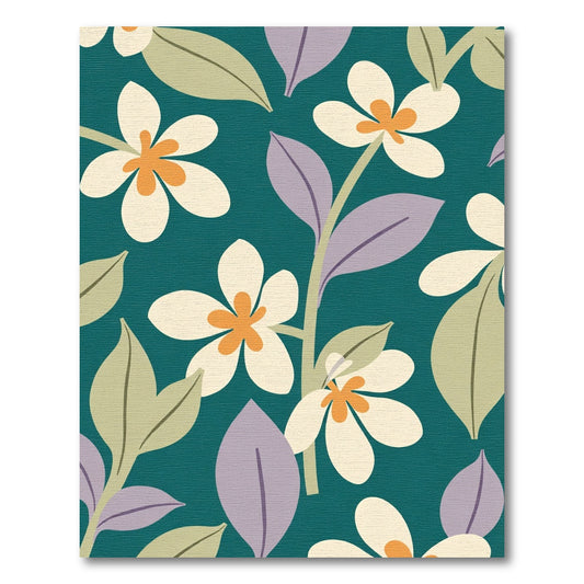 Teal White Orange Floral Branches Rug