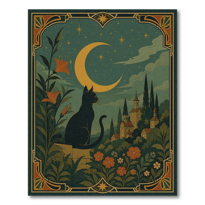 Moonlit Black Cat Floral Vintage Rug
