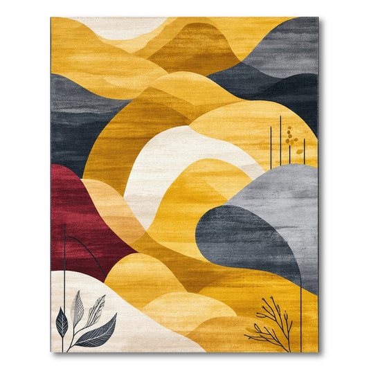 Golden Yellow Abstract Wave Area Rug