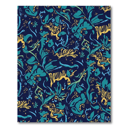 Navy Teal Tiger Floral Jungle Rug