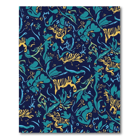 Navy Teal Tiger Floral Jungle Rug