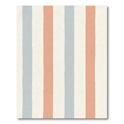 Coral Blue Cream Vertical Stripe Rug