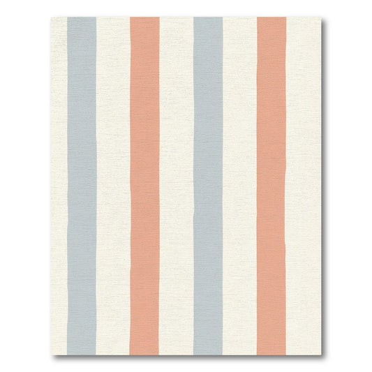 Coral Blue Cream Vertical Stripe Rug