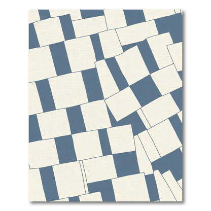 Blue Cream Abstract Block Rectangles Rug