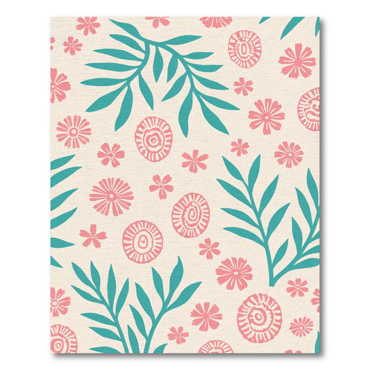Coral Pink Floral Swirl Branches Rug