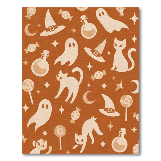 Orange Halloween Ghost Cat Area Rug