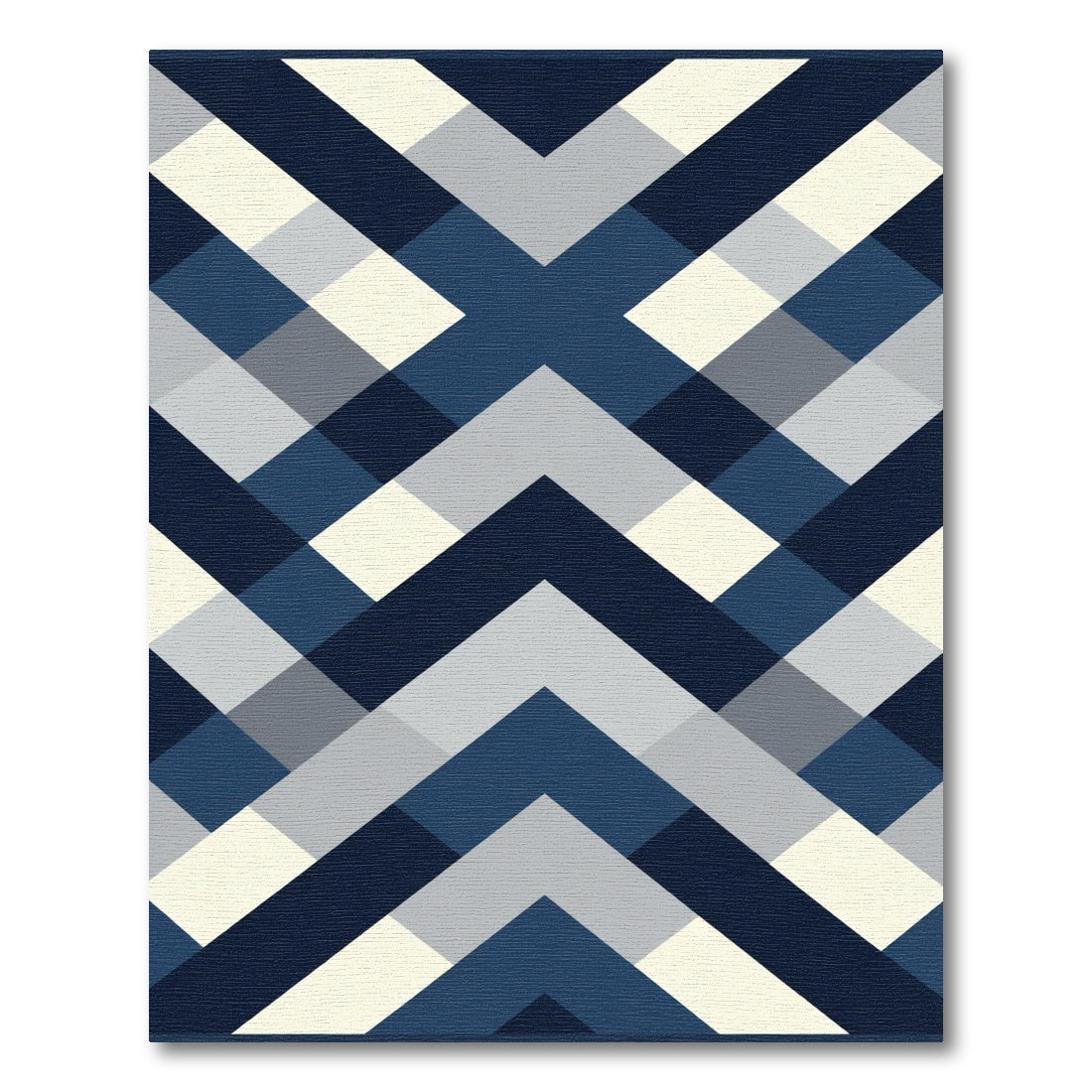Navy Blue Geometric Chevron Rug