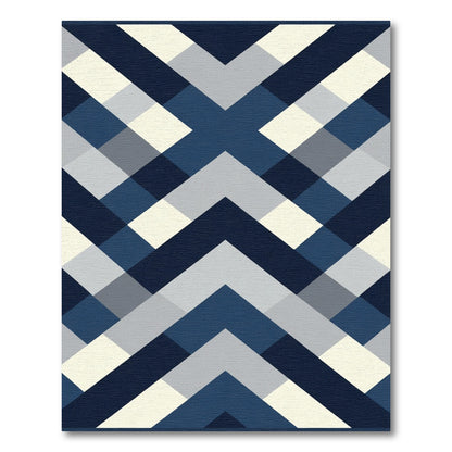 Navy Blue Geometric Chevron Rug