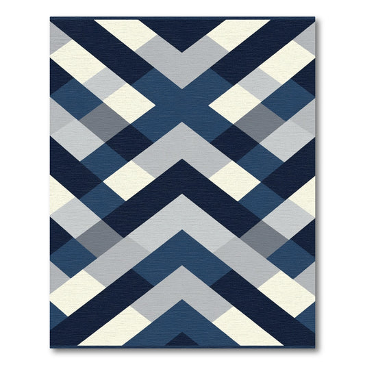 Navy Blue Geometric Chevron Rug