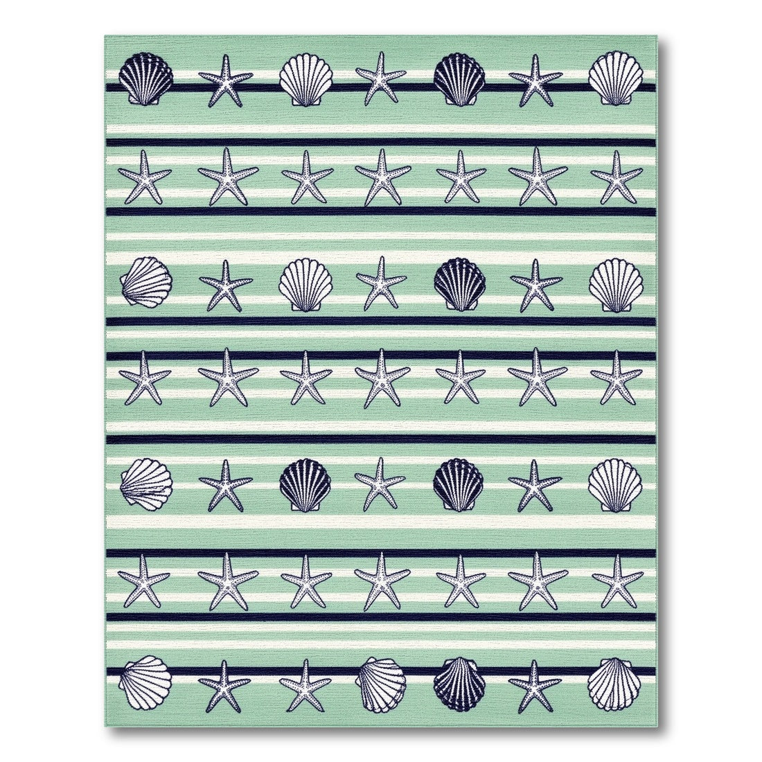 Mint Green Seashell Starfish Coastal Area Rug