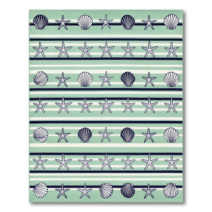 Mint Green Seashell Starfish Coastal Area Rug