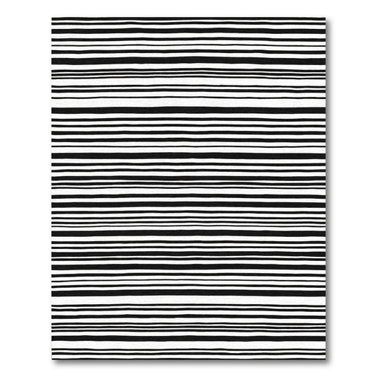 Black White Uneven Stripe Rug
