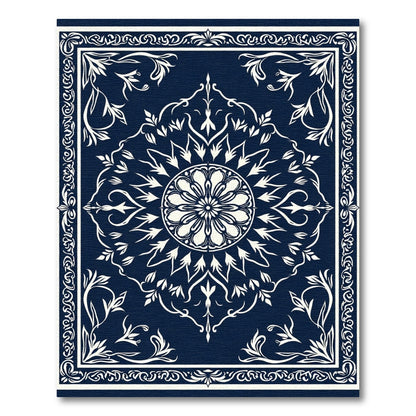 Deep Navy White Floral Medallion Rug