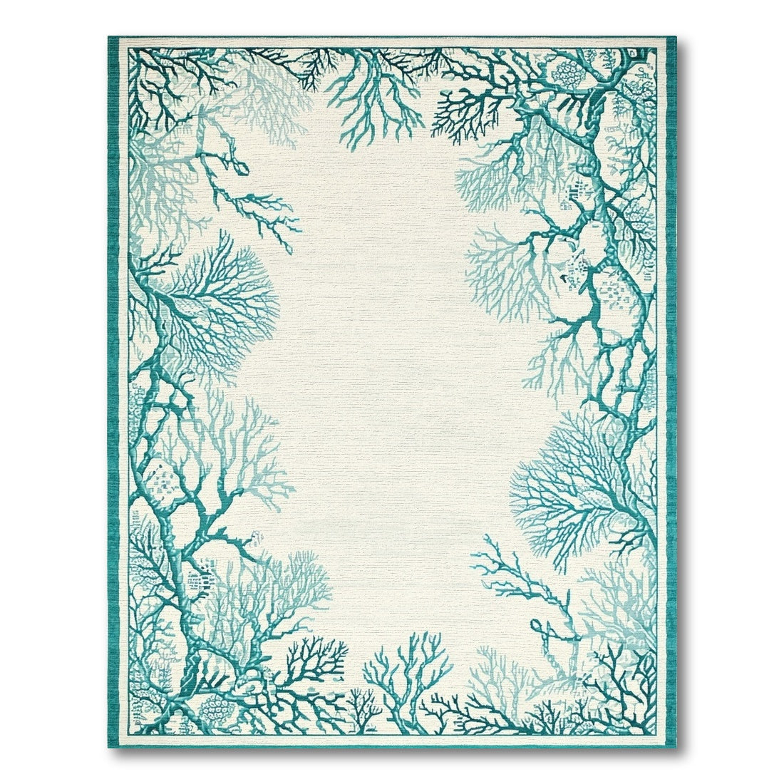 Teal Coral Coastal Area Rug