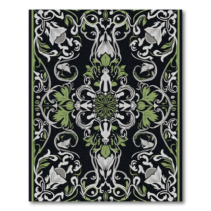 Art Nouveau Black Green Floral Scroll Rug