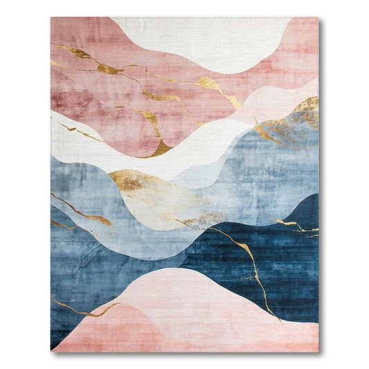 Pink Blue Abstract Wave Area Rug