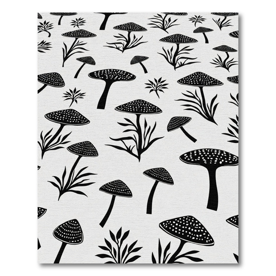 Whimsical Black Mushroom Botanical Spore Rug