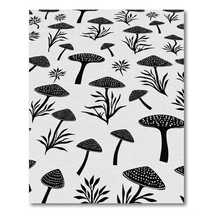Whimsical Black Mushroom Botanical Spore Rug