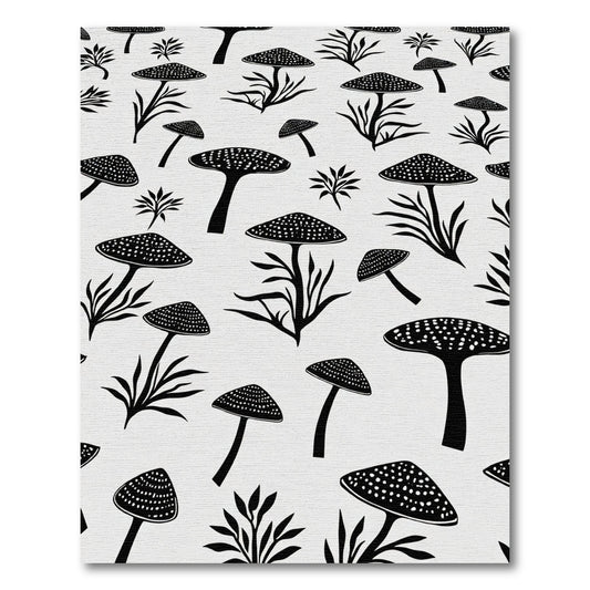 Whimsical Black Mushroom Botanical Spore Rug