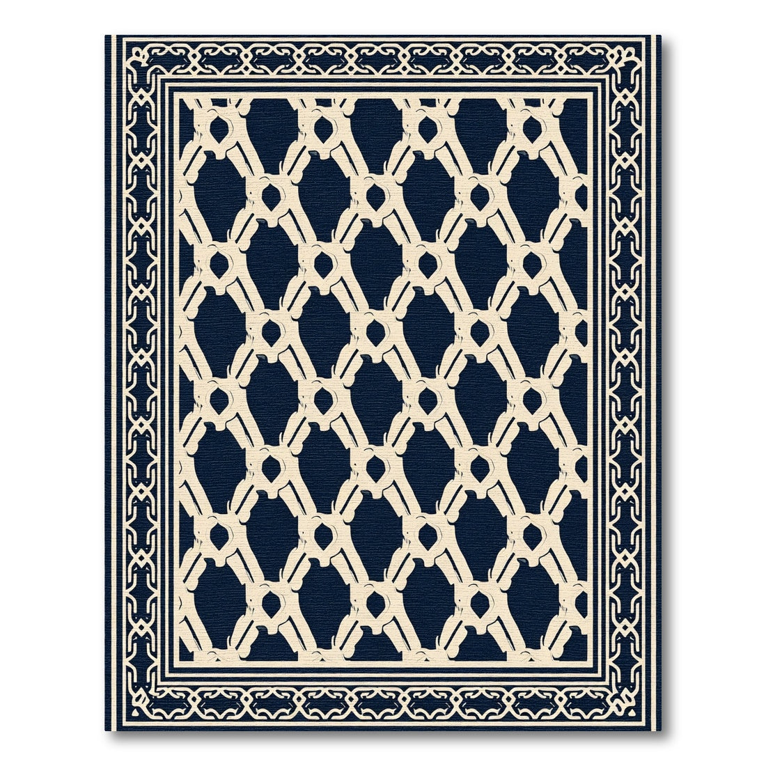 Cream Geometric Lattice Dark Blue Rug