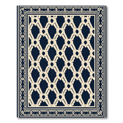 Cream Geometric Lattice Dark Blue Rug