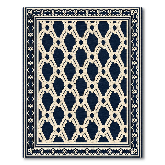 Cream Geometric Lattice Dark Blue Rug