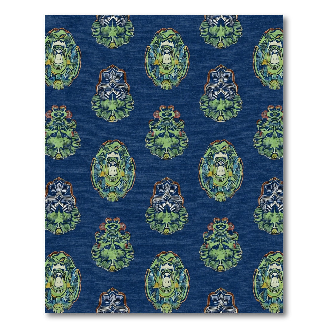 Navy Cobalt Green Heraldic Crest Rug