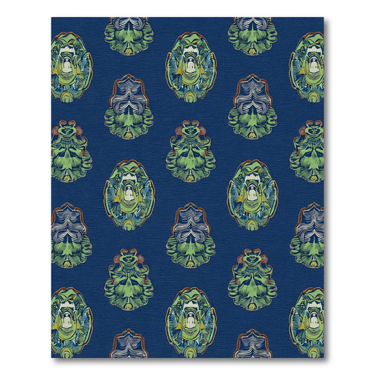 Navy Cobalt Green Heraldic Crest Rug