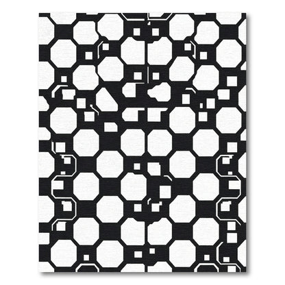 Black White Octagon Tile Mosaic Rug