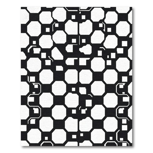 Black White Octagon Tile Mosaic Rug