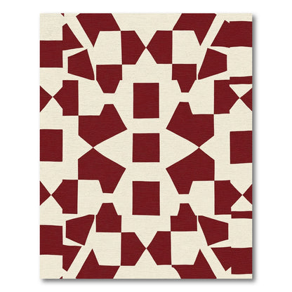 Crimson Abstract Geometric Composition Rug