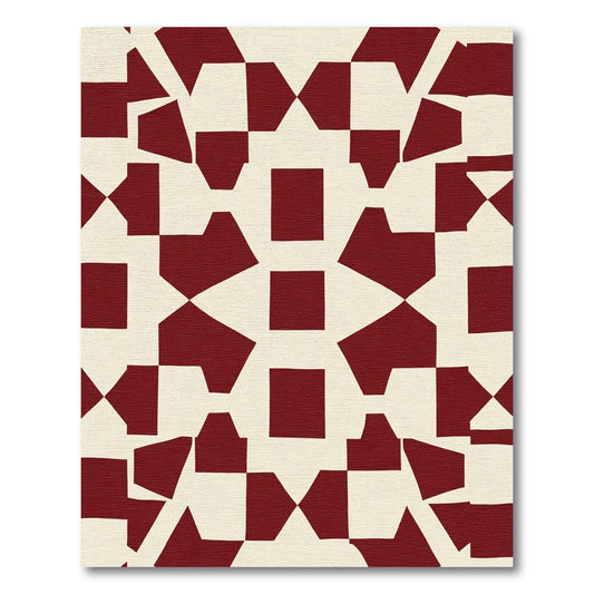 Crimson Abstract Geometric Composition Rug