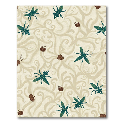 Deep Teal Insect Swirl Cream Rug