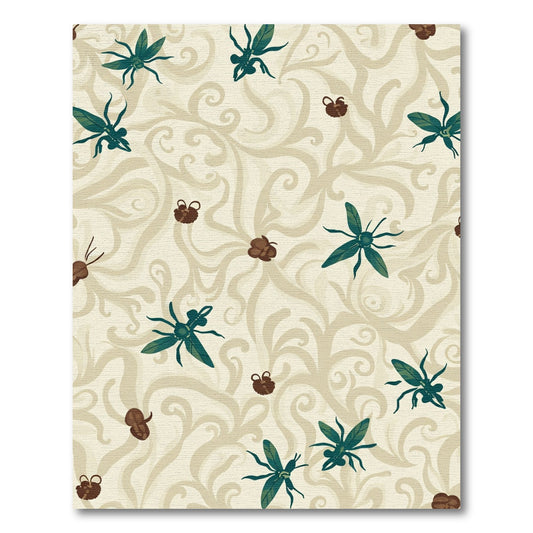 Deep Teal Insect Swirl Cream Rug